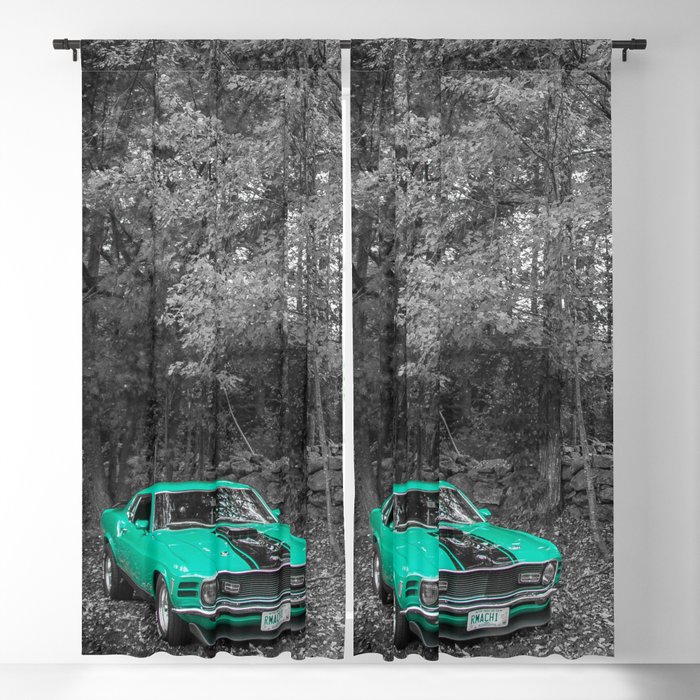 Vintage turquiose Mach I American Classic Muscle car automobile  transportation color photography / photographs poster poster Blackout  Curtain by Jeanpaul Ferro