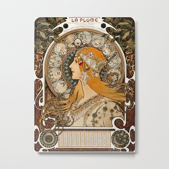 La Plume Zodiac by Alphonse Maria Mucha Metal Print