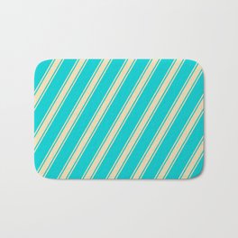 [ Thumbnail: Dark Turquoise and Tan Colored Lines Pattern Bath Mat ]