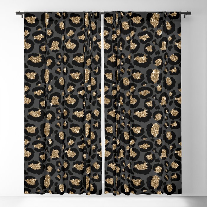 Black Gold Leopard Print Pattern Blackout Curtain