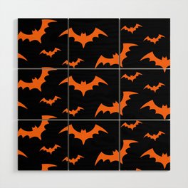 Halloween Bats Black & Orange Wood Wall Art