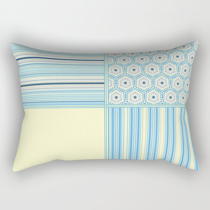 Summer Blues and Yellow Multi Pattern Design Rectangular Pillow