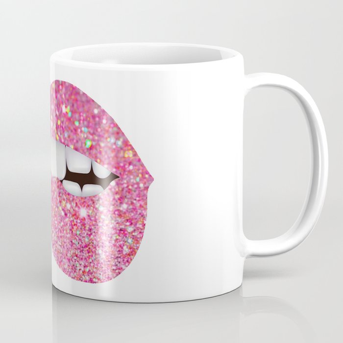 Luscious Lips Pink Sparkle glitter on white Coffee Mug