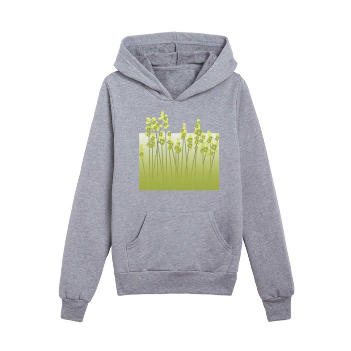 Hello Spring Green/Black Retro Plants with Flowers White Background #decor #society6 #buyart Kids Pullover Hoodie