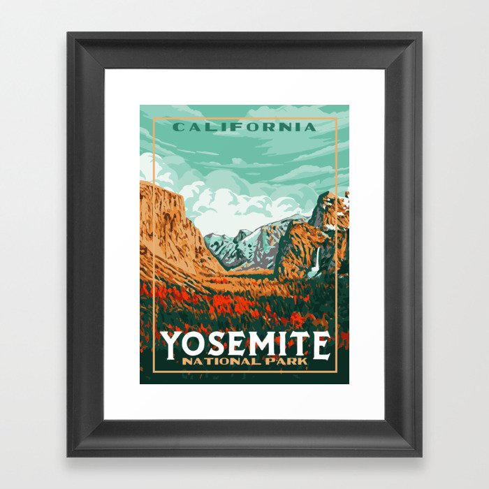 Yosemite National Park Original WPA Poster Vintage Style  Framed Art Print