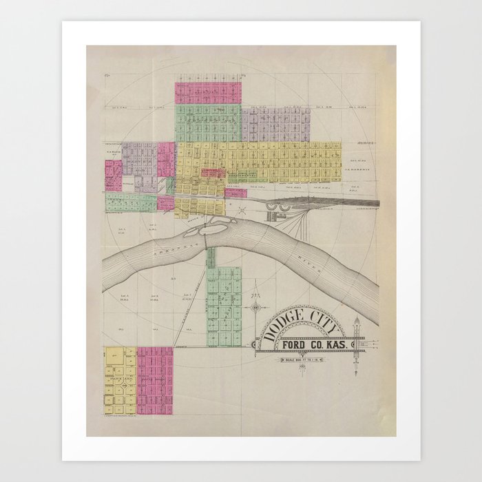 Old Dodge City KS Map (1887) Vintage Cowboy Capital of The World Atlas
