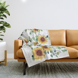 Eucalyptus and Sunflowers Garland  Throw Blanket