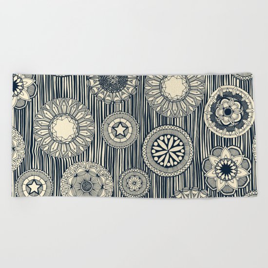 mandala cirque spot indigo cream Beach Towel