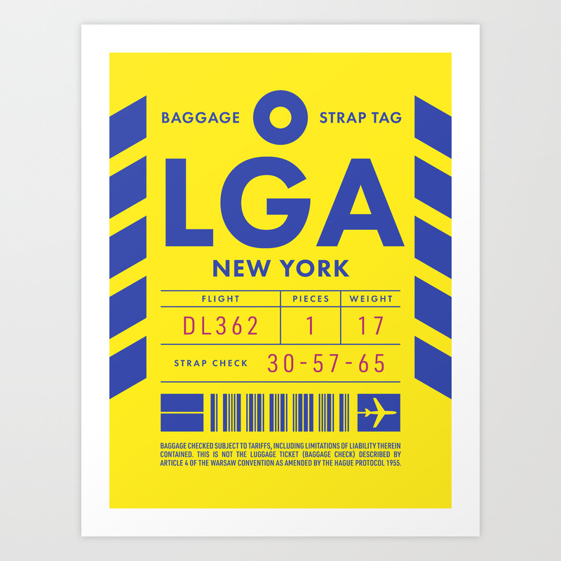 Luggage Tag D - LGA New York USA Art Print