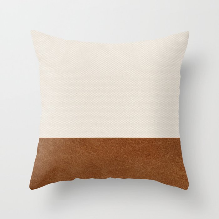 Scandinavian Modern Boho Leather Chic Throw Pillow