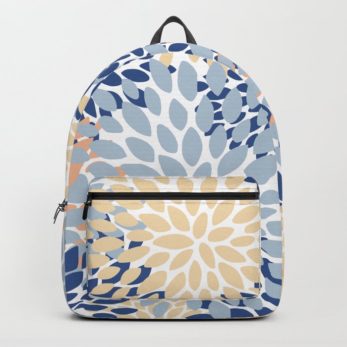 Festive, Floral Print, Coral, Peach, Light Blue, Navy Backpack