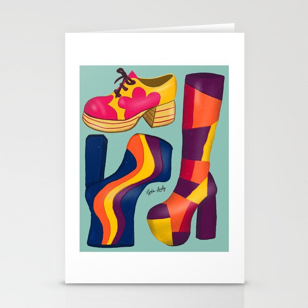 Seventies shoes- teal background Stationery Cards