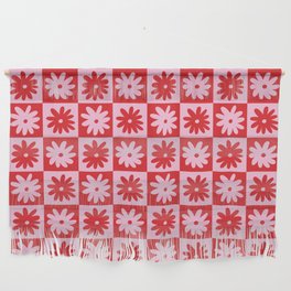 Pink & Red Checkerboard Flower Pattern Wall Hanging