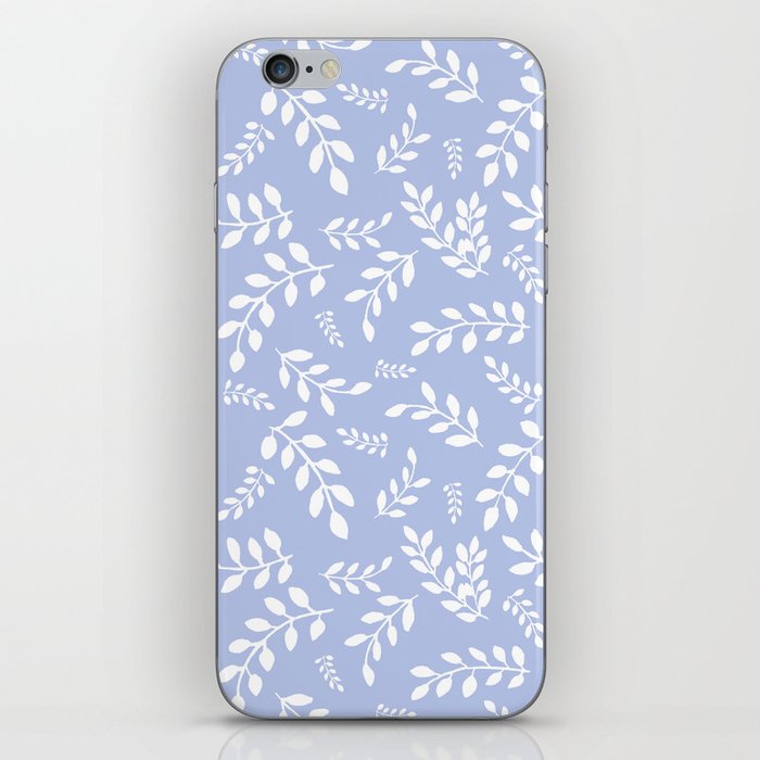 White Leaves on a Light Steel Blue background iPhone Skin