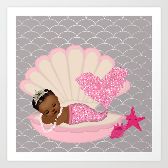 Destiny Black Baby Shower African American Mermaid Afro Art