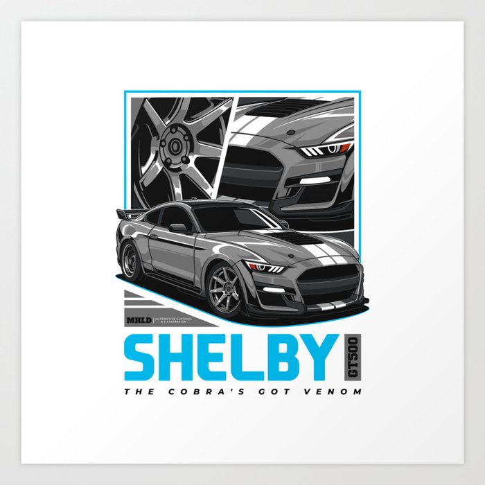 Grey Shelby GT500 Sport Car Illustration Art Print