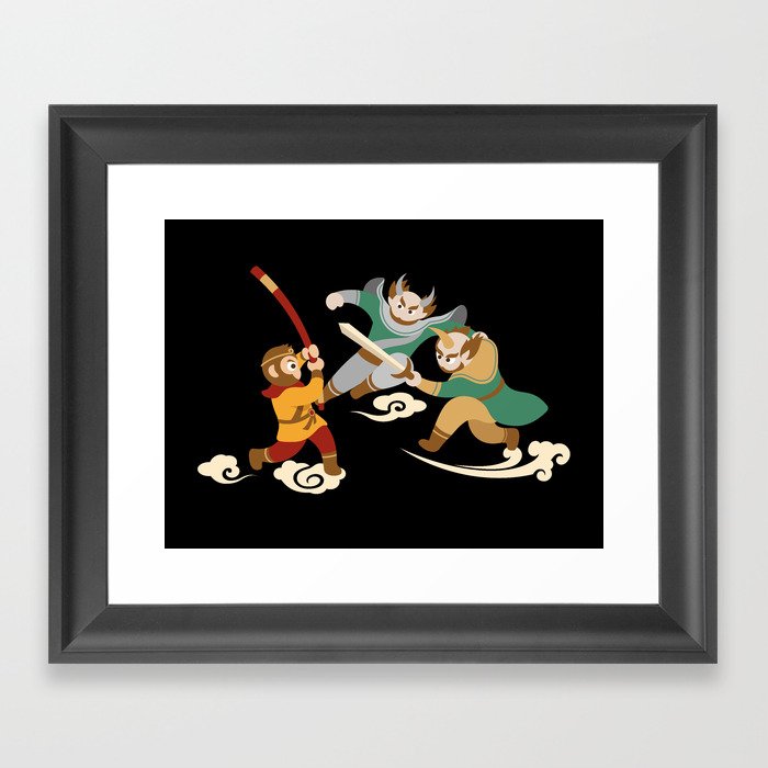 Journey To The West - Defeat with Kings of Golden Horn and Silver Horn Framed Art Print