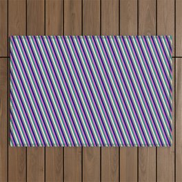 [ Thumbnail: Eyecatching Hot Pink, Dark Cyan, Beige, Gray, and Dark Blue Colored Lines/Stripes Pattern Outdoor Rug ]