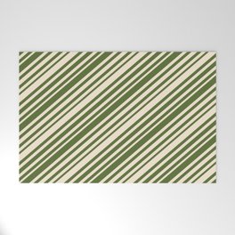 [ Thumbnail: Beige & Dark Olive Green Colored Pattern of Stripes Welcome Mat ]
