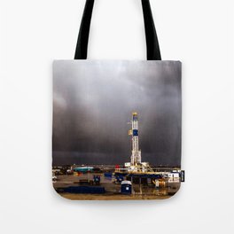 Oil Rig - Drilling Rig in Passing Thunderstorm on Spring Day in Oklahoma Tote Bag