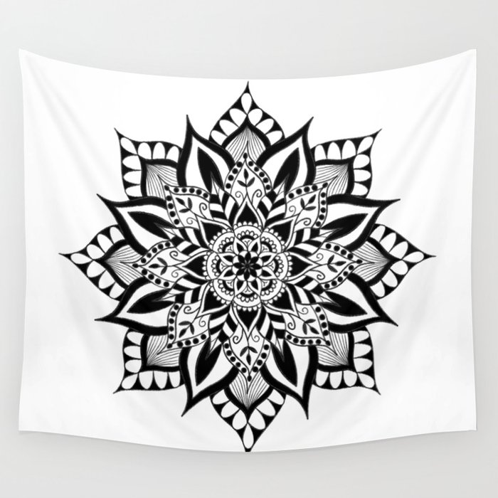 Mandala Black and White Wall Tapestry