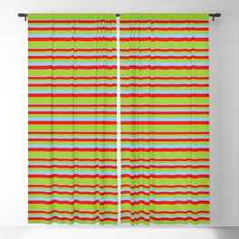 [ Thumbnail: Light Sky Blue, Red & Green Colored Lines/Stripes Pattern Blackout Curtain ]