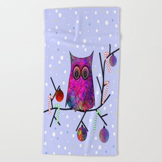 The Festive Owl Beach Towel