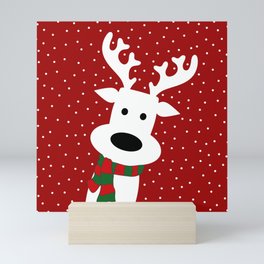 Reindeer in a snowy day (red) Mini Art Print