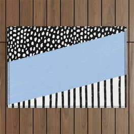 Polka Dots and Stripes Pattern (black/white/blue) Outdoor Rug