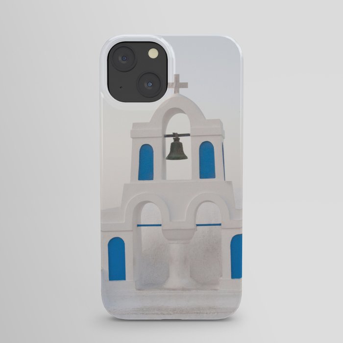 White Blue Bell Tower in Oia Santorini #1 #wall #art #society6 iPhone Case