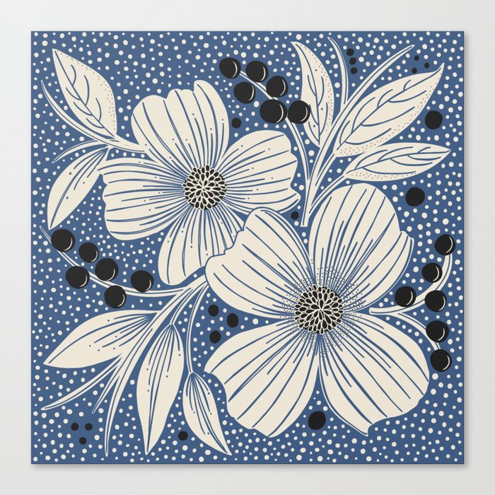 French Country Botanicals in blue Canvas Print