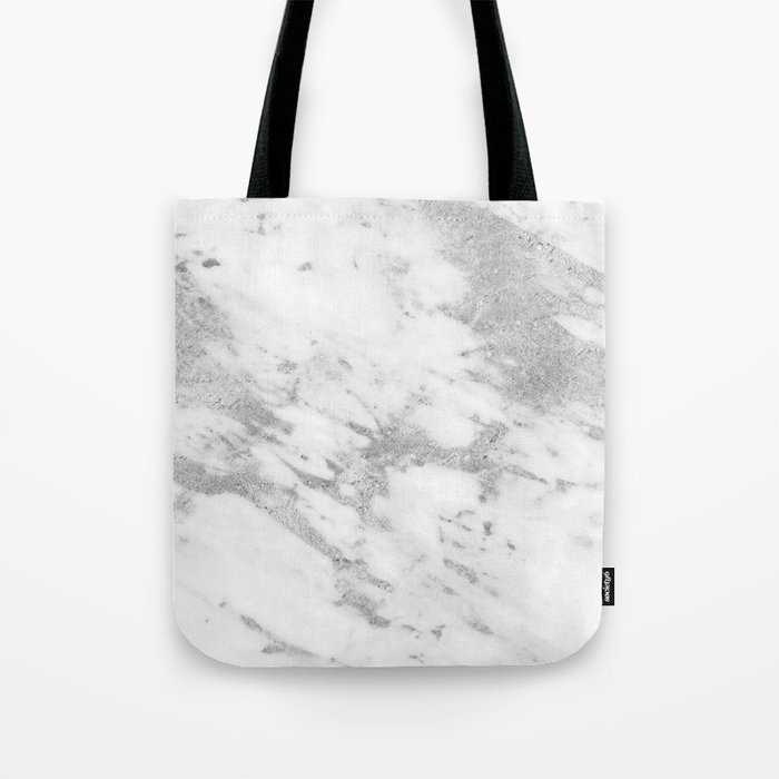 Marble - Silver and White Marble Pattern Tote Bag