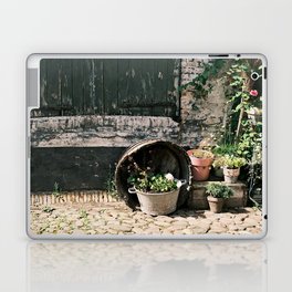 Street with flowers in a wine barrel | Elburg, The Netherlands | Street & Travel Photography | Fine Art Photo Print Laptop Skin