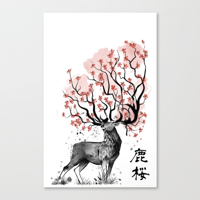 Sakura Deer Canvas Print