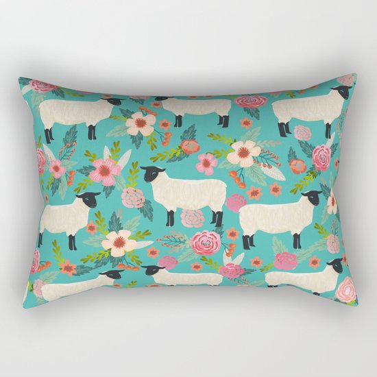 Sheep farm rescue sanctuary floral animal pattern nature lover vegan art Rectangular Pillow by ...