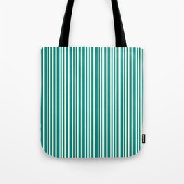 [ Thumbnail: Beige and Dark Cyan Colored Lined Pattern Tote Bag ]