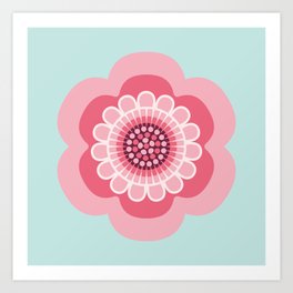 Flower Power | Pink on Mint  Art Print