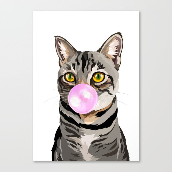 Tabby Cat Blowing Bubble Gum Canvas Print