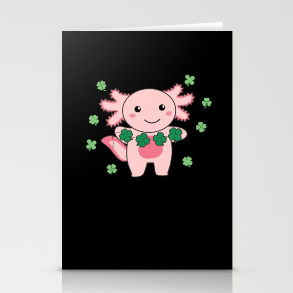 Axolotl With Shamrocks Cute Animals For Luck Stationery Cards