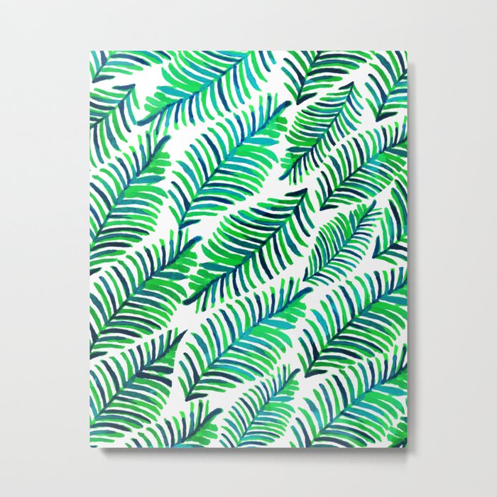 Palm Solace | Tropical Botanical Plants Nature Hand-Painted Watercolor Painting Bohemian Lush Green Metal Print