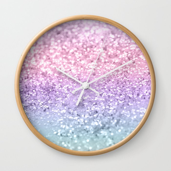 Unicorn Girls Glitter #1 (Faux Glitter) #shiny #pastel #decor #art #society6 Wall Clock