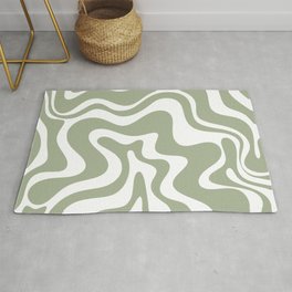 Liquid Swirl Abstract Pattern in Sage Green and White Rug