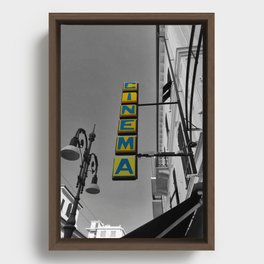 Yellow Cinema Sign in Bordighera Black and White Photography Framed Canvas