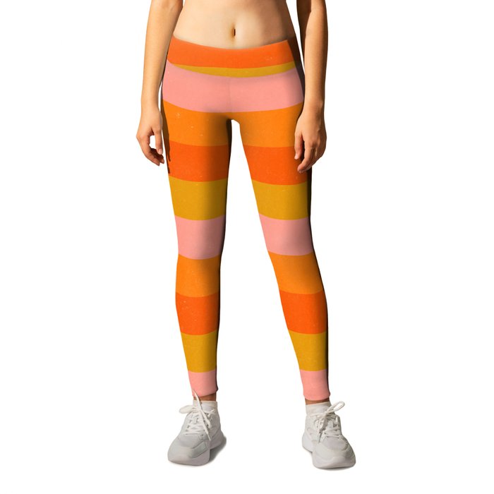 Striped Pattern Orange Pink Green 70s Leggings