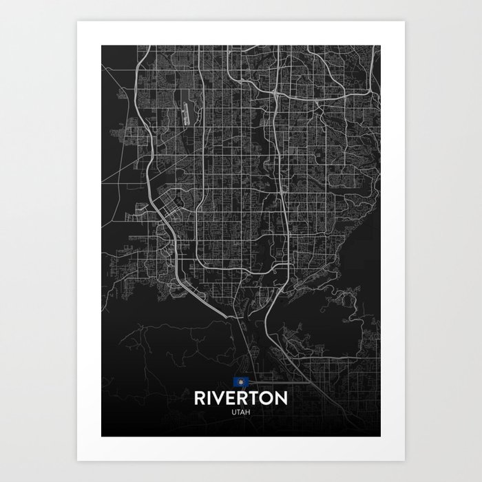 Riverton, Utah, United States - Dark City Map Art Print