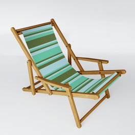 [ Thumbnail: Aquamarine, Dark Olive Green, and Powder Blue Colored Stripes/Lines Pattern Sling Chair ]