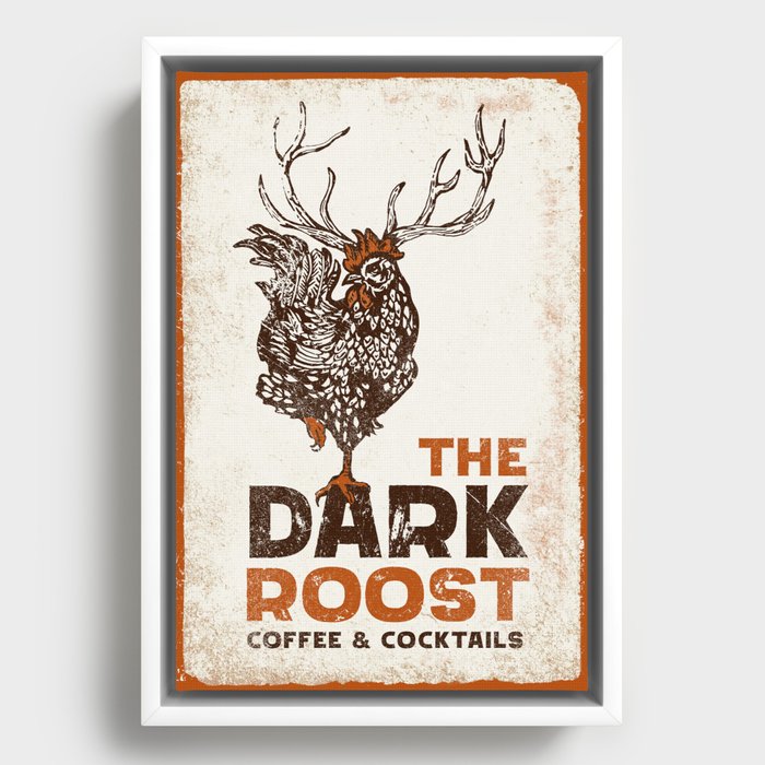 "The Dark Roost Coffee & Cocktails" Cool Retro Coffee Shop Design Framed Canvas