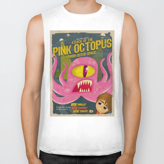 Pink octopus from outer space Biker Tank