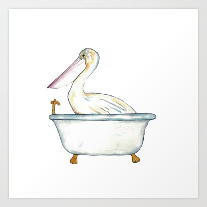 Pelican taking bath watercolor Art Print