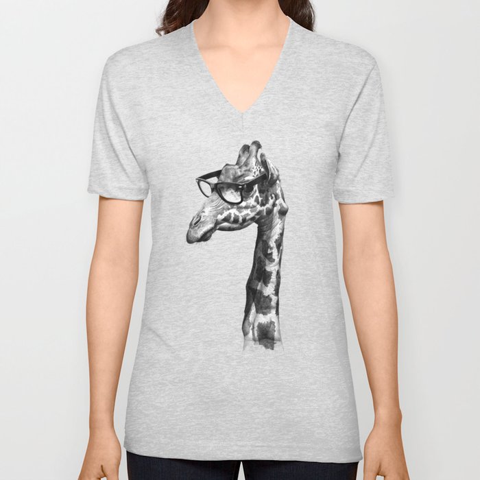 Short-Sighted Giraffe V Neck T Shirt by RubyRed | Society6